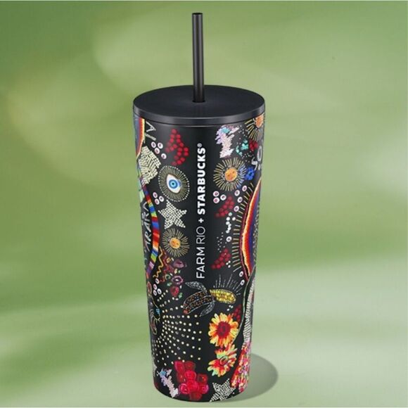 NWT Starbucks X Farm Rio Borogodo 24 Oz Cold Cup Rainbow Tropical Ltd. Edition - Picture 1 of 8